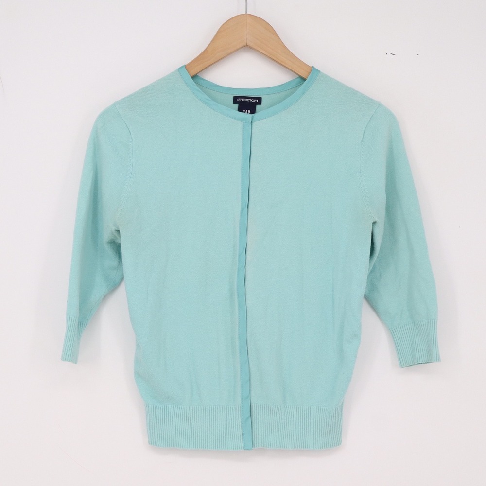 GAP Cardigan Womens S GapStretch Aqua 3/4 Sleeve Snap Front EXCELLENT